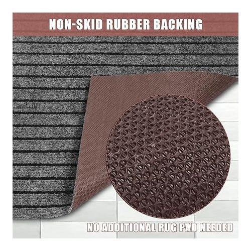  ZGR Runner Rug 2 ft x 6 ft Indoor/Outdoor Low Profile, Hallway, Kitchen, Patio, Deck Area, RV, Entryway, Garage, with Natural Non-Slip Rubber Backing, Gray with Black Stripe, Custom
