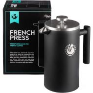 Coffee Fox French press, coffee pot, made of double-walled stainless steel, black, coffee press jug.