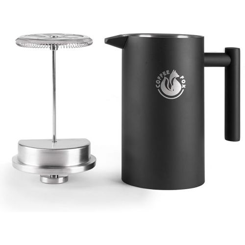  Coffee Fox French press, coffee pot, made of double-walled stainless steel, black, coffee press jug.