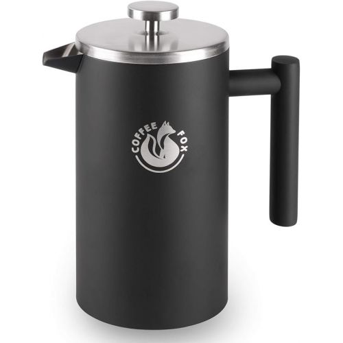  Coffee Fox French press, coffee pot, made of double-walled stainless steel, black, coffee press jug.