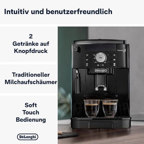  De'Longhi Magnifica S ECAM11.112.B, Fully Automatic Coffee Machine with Milk Frothing Nozzle for Cappuccinos, with Espresso Direct Selection Buttons and Rotary Control, 2 Cup Function, Black