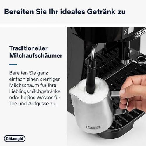  De'Longhi Magnifica S ECAM11.112.B, Fully Automatic Coffee Machine with Milk Frothing Nozzle for Cappuccinos, with Espresso Direct Selection Buttons and Rotary Control, 2 Cup Function, Black