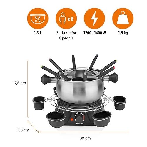  Tristar FO-1109 Fondue 1400W 8 Fonduegabeln Schwarz, Edelstahl