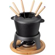 Navaris Cast Iron Fondue Set - Cheese Fondue Set for 6 People - Fondue Set for Cheese Meat or Chocolate - Cheese Fondue Pot Made of Cast Iron