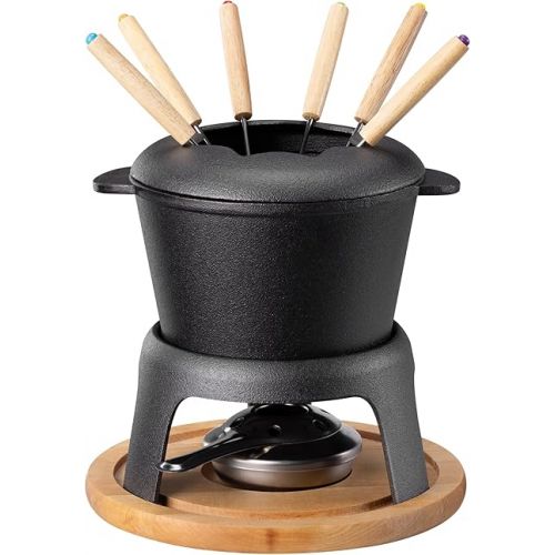  Navaris Cast Iron Fondue Set - Cheese Fondue Set for 6 People - Fondue Set for Cheese Meat or Chocolate - Cheese Fondue Pot Made of Cast Iron