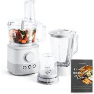 Kaia Food Processor, 1000 W, 1.5 L Container, Includes 4 Cutting Discs, Knife Insert, Dough Hook, 150 ml Mini Chopper, Recipe Book