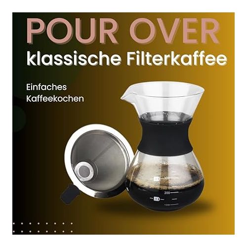  Pour Over Coffee Maker 400 ml, Coffee Machine, Coffee Brewer for Filter Coffee, Permanent Filter, Coffee Trip Brewer