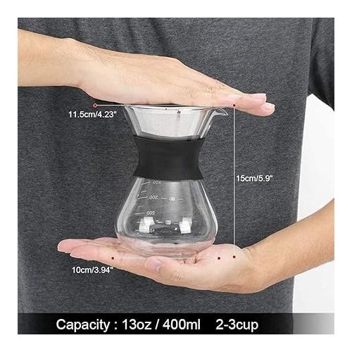  Pour Over Coffee Maker 400 ml, Coffee Machine, Coffee Brewer for Filter Coffee, Permanent Filter, Coffee Trip Brewer