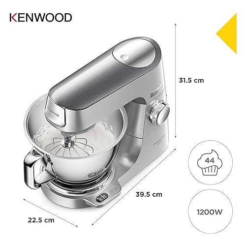  Kenwood Titanium Chef Baker KVC85.004SI Food Processor with Integrated Scale, Includes 3-Piece Patisserie Set, 5 L and 3.5 L Mixing Bowl, Continuous Speed Control, 1200 W, Silver