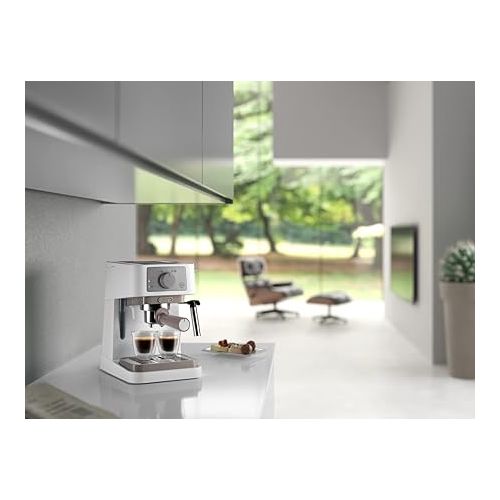  De'Longhi Stilosa EC260.W Manual Coffee Machine, 15 Bar Pressure, Cappuccino System, Automatic Shut-Off, Compatible with ESE Pads, 2 Tier Containers, Capacity 1 L, White