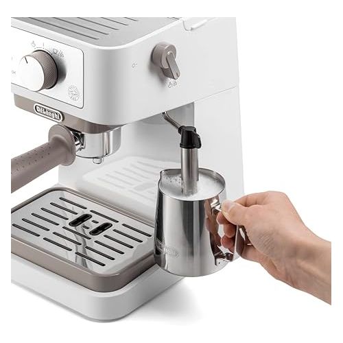  De'Longhi Stilosa EC260.W Manual Coffee Machine, 15 Bar Pressure, Cappuccino System, Automatic Shut-Off, Compatible with ESE Pads, 2 Tier Containers, Capacity 1 L, White