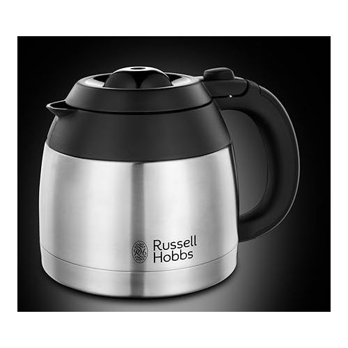  Russell Hobbs Adventure Coffee Machine [Shower Head for Optimal Extraction and Aroma] (Max 8 Cups, 1.0 L Thermal Jug, Automatic Shut-Off, Drip Stop, 1100 W) Filter Coffee Machine 24020-56, Black