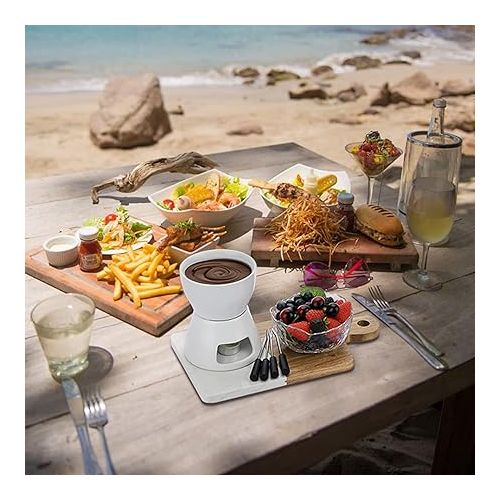  SUMNACON Keramike Chocolate Fondue Pot Set with 4 Forks, Chocolate Fondue Set, Cheese Fondue for Chocolate, Cheese, Fondue, Family Dinner, Dessert, Picnics, Birthday Parties, Holiday Parties, White