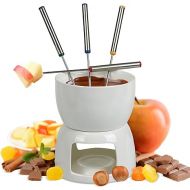 Oramics Porcelain Chocolate Fondue Set with 4 Fondue Forks - Simply Warm with Tea Light and Enjoy - Chocolate Fondue Tea Light Fondue Chocolate Fondant Occasion (Porcelain)