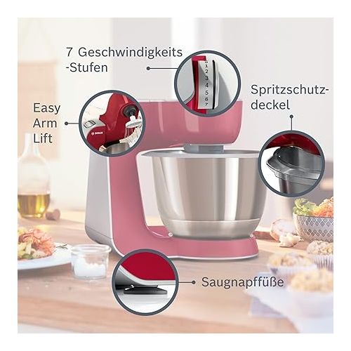  Bosch MUM58720 MUM5 CreationLine Food Processor, Versatile, Large Stainless Steel Bowl (3.9 L), Continuous Shredder, 3 Discs, Mixer, 1000 W, Red/Silver