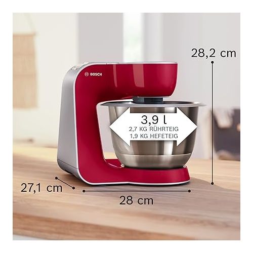  Bosch MUM58720 MUM5 CreationLine Food Processor, Versatile, Large Stainless Steel Bowl (3.9 L), Continuous Shredder, 3 Discs, Mixer, 1000 W, Red/Silver