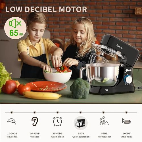  Zuccie Food Processor, Quiet Mixing Machine Including 4.8 L Stainless Steel Bowl, 3 Mixing Tools, Splash Guard, Dough Scraper and Egg Separator, 8+P Speed Dough Machine (Black)