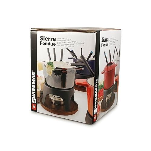  Swissmar F66708 Sierra Fondue Set, 11 Pieces, Cast Iron/Stainless Steel, Metallic Black, 1.6 L, Fondue Set for Meat, Cheese and Chocolate, for 4 People, Gift Set