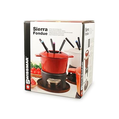  Swissmar F66708 Sierra Fondue Set, 11 Pieces, Cast Iron/Stainless Steel, Metallic Black, 1.6 L, Fondue Set for Meat, Cheese and Chocolate, for 4 People, Gift Set