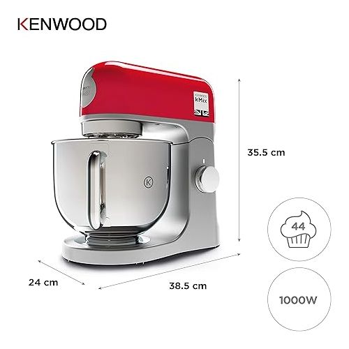  Kenwood kMix KMX750RD Food Processor, 5 L Stainless Steel Bowl, Safe-Use Safety System, Metal Housing, 1,000 Watts, incl. 3-Piece Patisserie Set and Splash Guard, Red