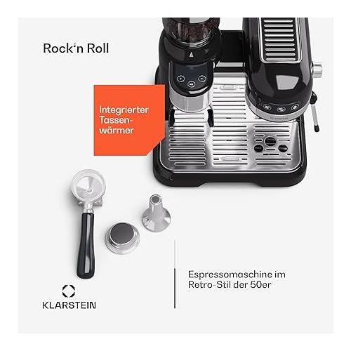  Klarstein Espresso Portafilter Machine with Milk Frother, 1.4 L Retro Mini Espresso Machine with Filter Holder, 1550 W Small Coffee Machine, 0.5 L Milk Tank, Thermal Block, Coffee Machine for