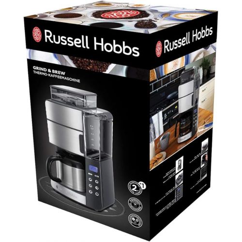  Russell Hobbs Grind & Brew 25620-56 Coffee Machine with Grinder, Thermal Jug, 10 Cups, Digital Programmable Timer, 3-Level Grind Settings, 1000 W, Filter Coffee Machine for Coffee Beans