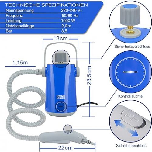  LEBENLANG Electric Steam Cleaner Handheld Steam Cleaner - 1000 W & 300 ml + 10 x Accessories | Hand Steam Cleaner Steam Cleaner Car Hot Air Joint Cleaner for Bathroom Tiles and Grout Device Upholstery