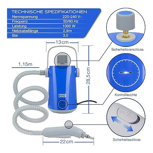  LEBENLANG Electric Steam Cleaner Handheld Steam Cleaner - 1000 W & 300 ml + 10 x Accessories | Hand Steam Cleaner Steam Cleaner Car Hot Air Joint Cleaner for Bathroom Tiles and Grout Device Upholstery