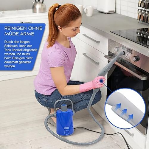  LEBENLANG Electric Steam Cleaner Handheld Steam Cleaner - 1000 W & 300 ml + 10 x Accessories | Hand Steam Cleaner Steam Cleaner Car Hot Air Joint Cleaner for Bathroom Tiles and Grout Device Upholstery