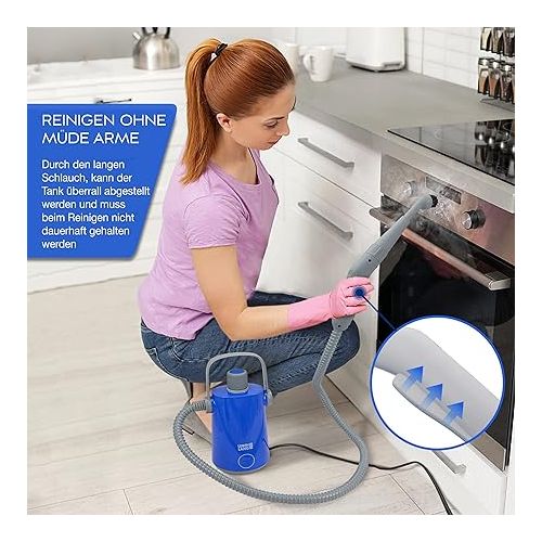  LEBENLANG Electric Steam Cleaner Handheld Steam Cleaner - 1000 W & 300 ml + 10 x Accessories | Hand Steam Cleaner Steam Cleaner Car Hot Air Joint Cleaner for Bathroom Tiles and Grout Device Upholstery
