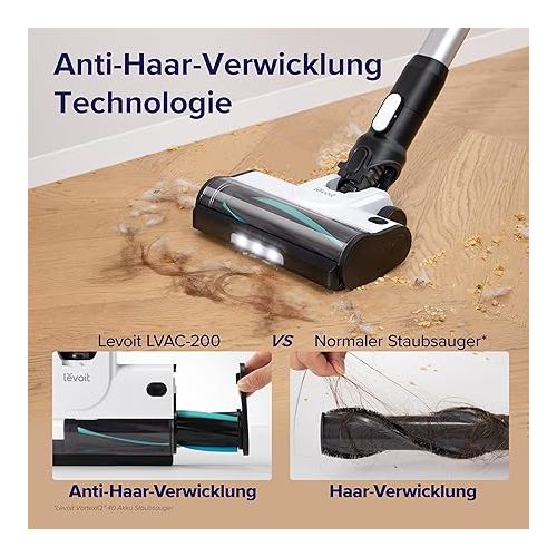  Levoit Battery Vacuum Cleaner with Pet Hair Nozzle, Anti-Hair Tangle, Max 50 Minutes Runtime, 4-in-1 Wireless Battery Vacuum Cleaner with 99.9% Filter Performance, Bagless Battery Vacuum Cleaner for