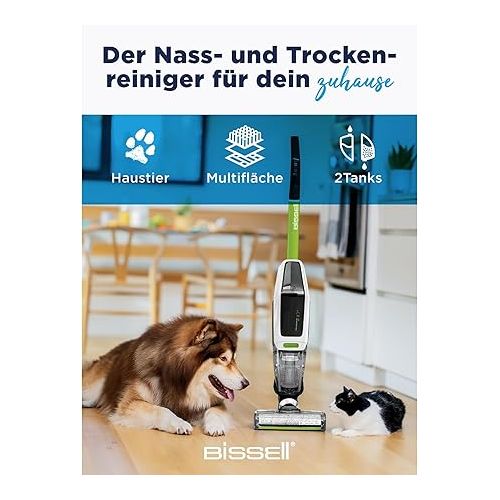  BISSELL CrossWave X7 Plus Pet | Wiping/Vacuum/Drying | Multi Surfaces 3-in-1 | For Carpets, Tiles & Wooden Floors | Pet Turbo Mode | Wireless | Two Tank Technology | Green/White/Black | 3479N