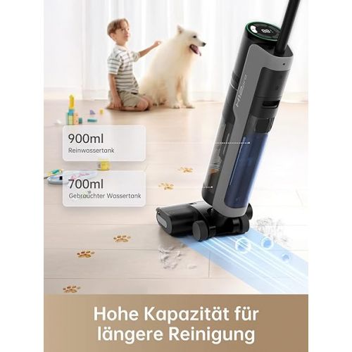  Dreame H12 Pro Wireless Wet/Dry Vacuum with Corner Cleaning Brush, Self-Cleaning Function, Dirt Detection, LED Display, Run Time 35 Minutes, 900 ml Water Tank, for Hard Floors, Pet Hair, HHR25A, Black