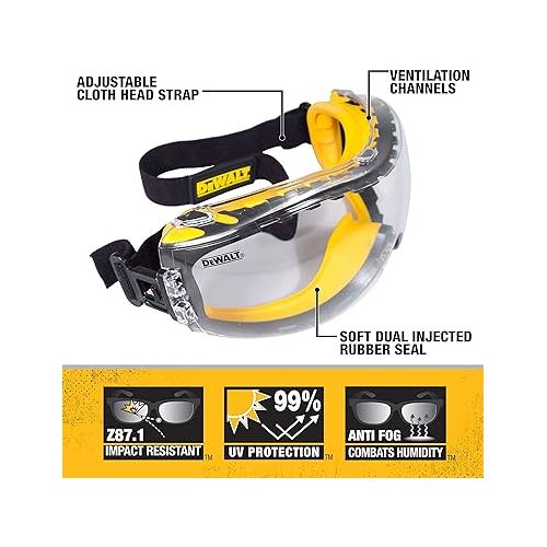  Dewalt DPG82 Concealer Anti-Fog Dual Mold Safety Goggle - 1 Pair