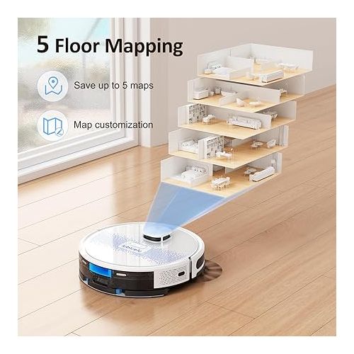  Lubluelu Robot Vacuum Cleaner with Wiping Function 3-1, 4000Pa Vacuum Cleaner Robot Laser Navigation with 5 Cards, 55 dB Robot Vacuum Cleaner with App Control, Ideal for Pet Hair, Carpets, Hard