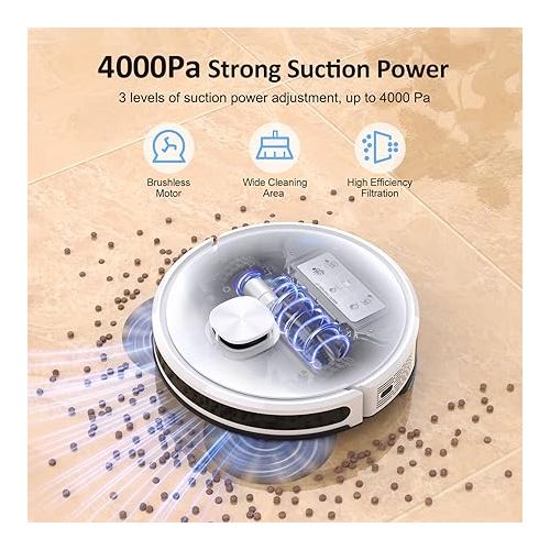  Lubluelu Robot Vacuum Cleaner with Wiping Function 3-1, 4000Pa Vacuum Cleaner Robot Laser Navigation with 5 Cards, 55 dB Robot Vacuum Cleaner with App Control, Ideal for Pet Hair, Carpets, Hard