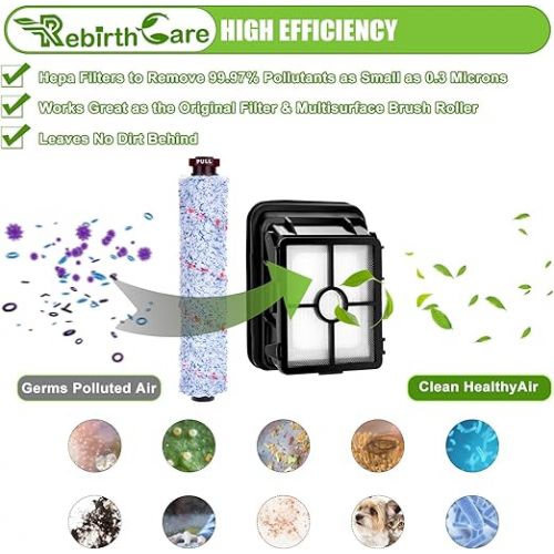  Rebirthcare 1866F Replacement Filter and Multi-Surface Brush Roll Pet for Bissell 17132 Crosswave 3-in-1 Wet & Dry Vacuum Cleaner and Crosswave 2225N Pet Pro 2582N (4)
