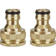 Brass Hose Connector, 1/2 Inch and 3/4 Inch 2-in-1 Garden Hose Connector, Garden Hose Tap Connector for Kitchen Tap and Garden Hoses (2 Pack)