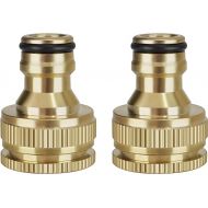 Brass Hose Connector, 1/2 Inch and 3/4 Inch 2-in-1 Garden Hose Connector, Garden Hose Tap Connector for Kitchen Tap and Garden Hoses (2 Pack)