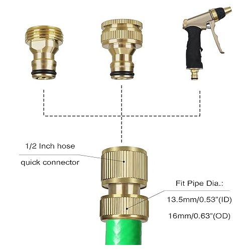  Brass Hose Connector, 1/2 Inch and 3/4 Inch 2-in-1 Garden Hose Connector, Garden Hose Tap Connector for Kitchen Tap and Garden Hoses (2 Pack)