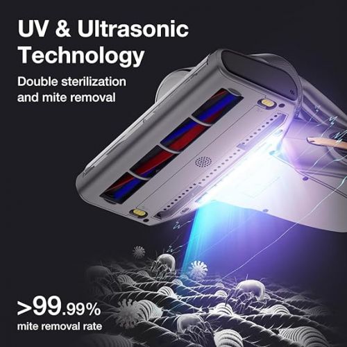  Jimmy BX7 Pro Mite Vacuum Cleaner 700 W Powerful Mattress Cleaner with UV-C Light, Dust Mite Sensor, Ultrasonic Function, 16 Kpa Suction Handheld Vacuum Cleaner for Mattress, Sofa, Bed, Grey