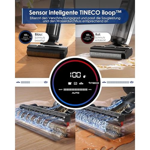  Tineco Smart Cordless Wet Dry Vacuum Cleaner, Floor One S5 Rechargeable All-in-One Vacuum Cleaner and Mop with Dual Tank Design, Self-Cleaning LED Display, App Control for Hard Floors, Pet Hair
