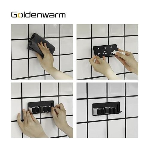  goldenwarm 2 + 1 Stainless Steel Broom Holder Self-Adhesive Broom Holder Wall No Drilling Mop Holder for Bathroom