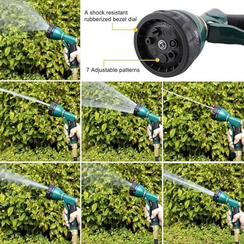  FANHAO Gardena Water Sprayer Gun with 7 Patterns, 100% Heavy Duty Metal Hose Pipe Spray Gun Zinc Alloy High Pressure Hose Gun for Plant Watering, Car and Pet Washing