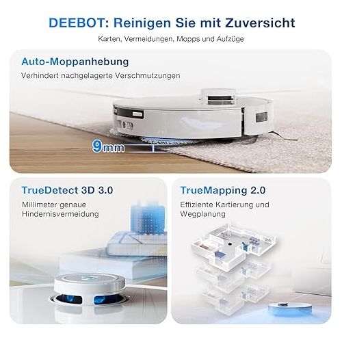  ECOVACS DEEBOT T30 PRO OMNI Saugroboter mit Wischfunktion, mit TrueEdge Moppin, Zero Tangle Burste, 11.000 PA Saugkraft mit heißem Wasser und Smart Rewash, Farbe Silber