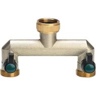 Photener 2 Way Water Distributor, Brass 2 Way Splitter with 2 Leak-Free Ball Valves, 3/4 Inch Female Thread to 2 Way 3/4 Inch Male Thread for Regulating and Shutting Water Flow