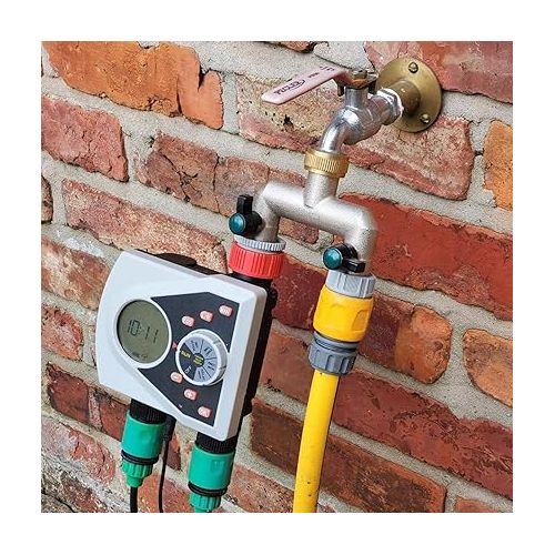  Photener 2 Way Water Distributor, Brass 2 Way Splitter with 2 Leak-Free Ball Valves, 3/4 Inch Female Thread to 2 Way 3/4 Inch Male Thread for Regulating and Shutting Water Flow