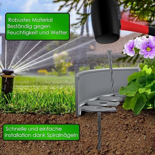  KESSER® Flexible Plastic Lawn Edging Length 10 m Height 5 cm with 50 Ground Anchors + 1 Pair of Gloves, Flower Bed Edging Flower Bed Border Mowing Edge Paving Stones Palisade