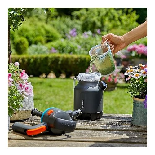  Gardena pressure sprayer 1.25 L: pressure sprayer with angled 90° nozzle, second opening with additional dosing cap, ergonomic handle (11120-20), turquoise, black, grey, orange