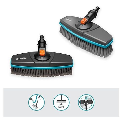  Gardena Cleansystem Soft Handle Brush: Brush for Cleaning Sensitive Surfaces, Soft Bristles, Rotatable, for Connecting to Cleansystem Handle, Ideal for Larger Areas (18810-20)